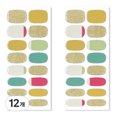 Bellancy 真實凝膠美甲貼 基本款美甲貼紙 16片, 法式金色亮片, 12個