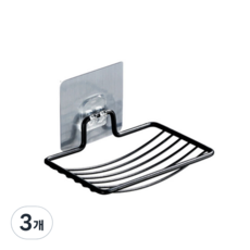 무타공 부착식 욕실 비누거치대, 3개, 블랙