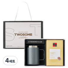 A TWOSOME PLACE 簡約禮品組 灰色 + 購物袋, 4套, 即溶咖啡 30入 + 不鏽鋼馬克杯