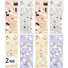 pinkfoot 1500喵喵裝飾貼紙 4種*2入組, 2組, 灰色、黃色、粉色、紫色