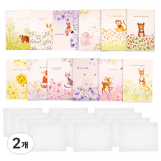 MAUMDAMA 童話裡的動物明信片12款 + 信封12入組, 混合色, 2個