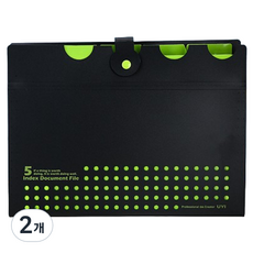 홈셀 깔끔핏 서류정리 아코디언 파일 5칸 32.5 x 24.5 cm, 그린블랙, 2개