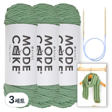니뜨 모드케이크 뜨개실 100g x 3p + 아르토 머플러 도안 + 줄바늘 6mm 세트, 3세트, 15 민트