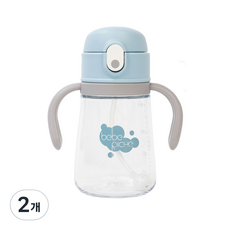 bebe RICHe 雙耳Tritan材質按壓式防溢吸管杯, 藍色, 360ml, 2個