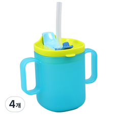 순수아 양손 다기능 빨대컵 아기물컵 스파우트컵 어린이집 준비물, 260ml, 4개, 블루