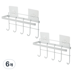 더벨라 무타공 틈새 선반 타올 행거 5구 후크걸이, 화이트, 6개