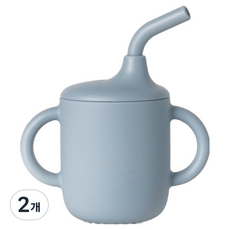 矽膠握把孩童吸管杯, 藍色, 150ml, 2個