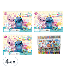 Disney 迪士尼 史迪奇圖畫日記繪畫本 3入 + Tsum Tsum 18色色鉛筆組, 混合色, 4套