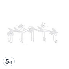 5구 인테리어 벽 옷걸이 행거, 화이트, 5개