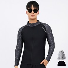 AQUATICA 男款防曬拉鍊長袖泳衣 AQAMAO+彈性泳帽+收納袋組