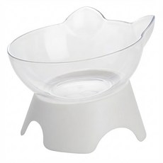 寵毛連線 貓造型寵物護頸碗, 透明傾斜, 18度黃金角度, 弧形碗壁, 白色, 1個