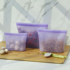 코멧 홈 BPA FREE 프레시 실리콘 스탠딩 지퍼백, 퍼플, 3개 퍼플, 3개