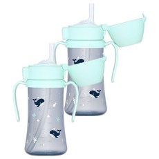 그로미미 유아용 PPSU 아기고래 빨대컵, 300ml, 2개, 크리미블루
