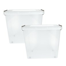 스페이스에디터 투명베이직 리빙박스, 65L, 샌드베이지, 2개
