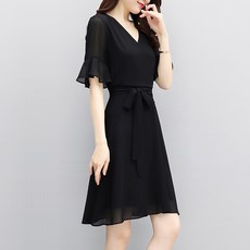 LUNA GIRL Cael雪紡短袖洋裝 含大尺碼, 黑色