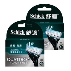 Schick 舒適牌 創4紀鈦刀片 含荷荷芭、蘆薈及維他命E潤滑條 刮鬍更滑順 造型剃刀 修整鬢角及唇邊, 4入, 2盒