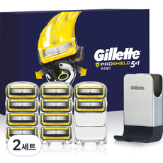 Gillette 吉列 Proshield黃色刮鬍刀片+刀架組, 刮鬍刀片 10入+刮鬍刀架, 2組