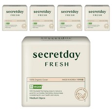 secretday Fresh棉質衛生棉, 16片, 5包, 中型(24.5cm)