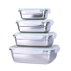 DANRO 韓式四入密封保鮮盒超值組 顏色隨機, 400ml + 600ml + 900ml + 1900ml, 1組