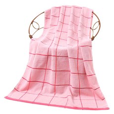 出坂棉格紋浴巾, 粉色, 1組