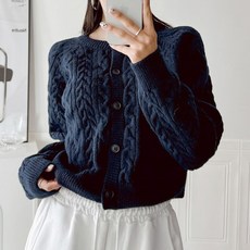 KnitNJean 女款麻花拉克蘭袖圓領Atumo針織開襟衫