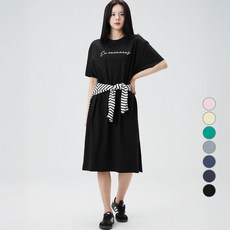 CARET 女款文字圖案短袖平紋針織長版連衣裙, 黑色