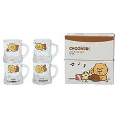 카카오프렌즈 춘식이 미니호프 손잡이 소주잔 4개 세트, 혼합색상, 1세트