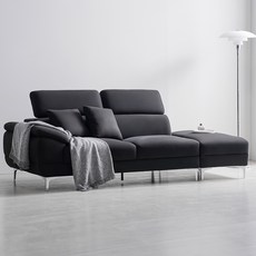 도모디자인 안토니아 패브릭 3인용 우형 소파+쿠션 2p+스툴 세트 방문설치, 블랙