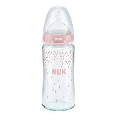 NUK 寬口徑彩色玻璃奶瓶 附中圓洞矽膠奶嘴 2號 6-18個月, 顏色隨機, 240ml, 1個