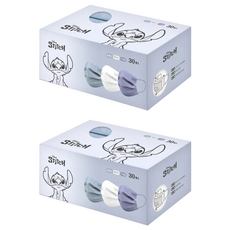 ONEDER 旺達棉品 史迪奇系列 平面成人口罩, 晨霧藍 + 雪峰白 + 午夜藍, 30片, 2盒