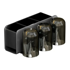 牙刷架 三人款 附杯子 免釘膠 黑色, 1個