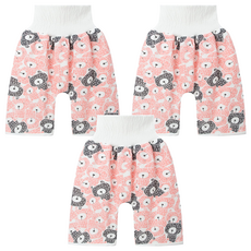 日本 竹纖維隔尿褲 純棉印花布 TPU防水層, L, 粉熊, 3件