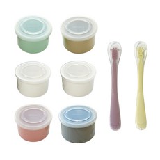 BLUE MAMA 陶瓷食品密封儲存容器 250ml 6入+長頸鹿勺 2入+勺盒 2入, 容器(粉色+薄荷綠+淺褐色+白色+灰色)+長頸鹿款湯匙(深粉色+黃色), 1組