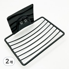바코젤 부착식 무타공 물빠짐 비누 받침대, 블랙, 2개