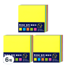 투코비 점착메모지 세트 75 x 76 mm, NEON, 225매, 6개