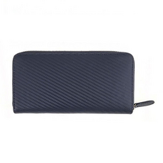 碳纖維牛皮男士皮夾/錢包/拉鍊長夾/男夾 黑色 22卡位, 19.8 x 10 x 2.9cm