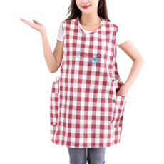 Leovince 大尺碼托兒所教師用老師背心式圍裙, 紅色格紋