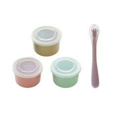 BLUE MAMA 副食品儲存罐 250ml 3入+長頸鹿勺+勺盒, 罐子(粉色+薄荷綠+米色)+湯匙(深粉色), 1組