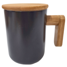 Caldo 卡朵生活 無印風木柄附蓋馬克杯 350ml, 職人黑, 1個
