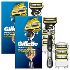 Gillette 吉列 正品 ProShield 黃色動力刮鬍刀刀架 + 刮鬍刀片4入組, 2套