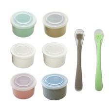 BLUE MAMA 陶瓷食品密封儲存容器 250ml 6入+小熊勺 2入+勺盒 2入, 容器(粉色+薄荷綠+淺褐色+白色+灰色)+熊款湯匙(深褐色+深薄荷綠), 1組