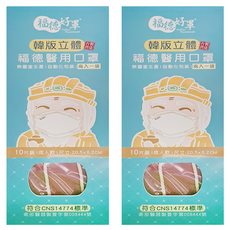 FUDER 福德好罩 成人韓版4D立體醫療口罩, 10片, 2盒, 灰玫紅