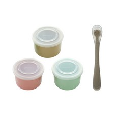 BLUE MAMA 陶瓷食品密封儲存容器 250ml 3入+小熊勺+勺盒組, 罐子(粉色+薄荷綠+米色)+湯匙(深米色), 1組
