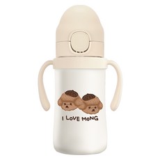 유비맘 스테인리스 초코몽이 원터치 빨대컵, 220ml, 1개, 베이지