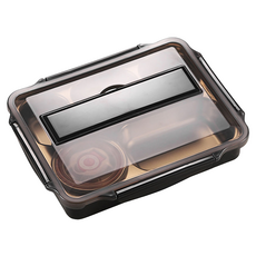 Mega 加大款 北歐304不鏽鋼分格便當盒 31 x 24 x 6cm, 餐具 + 湯碗, 黑色, 1組