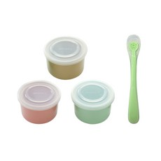 BLUE MAMA 陶瓷食品密封儲存容器 250ml 3入+小熊勺+勺盒組, 罐子(粉色+薄荷綠+米色)+湯匙(深薄荷綠), 1組