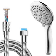 大面積五檔蓮蓬頭 附1.5m加密鋼絲軟管, 銀色 + 灰色, 1個