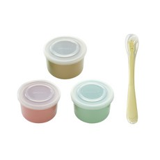 BLUE MAMA 副食品儲存罐 250ml 3入+長頸鹿勺+勺盒, 罐子(粉色+薄荷綠+米色)+湯匙(黃色), 1組