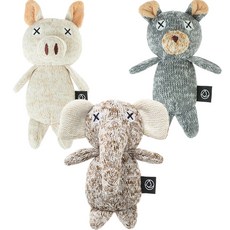 FAD Dadway Puppy Fad 寵物用針織動物玩偶 XS號 3入, 1套, 大象，熊，豬