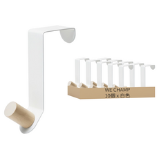 WE CHAMP 北歐風門後掛勾 木質掛鉤 強力負重 穩固可靠, 白色, 10個